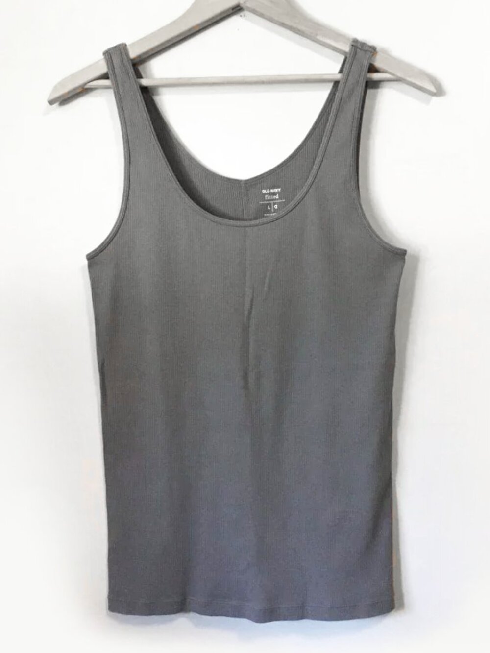 Old Navy Grey Vertical Ribbed Fitted Cotton Tank Top Large Basic